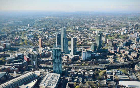 Aerial View of City Buildings in Manchester