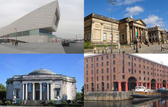 Clockwise from top left: Museum of Liverpool, Walker Art Gallery, International Slavery Museum, Lady Lever Art Gallery