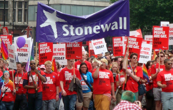 Stonewall UK group marching at the gay London Pride event 2011.